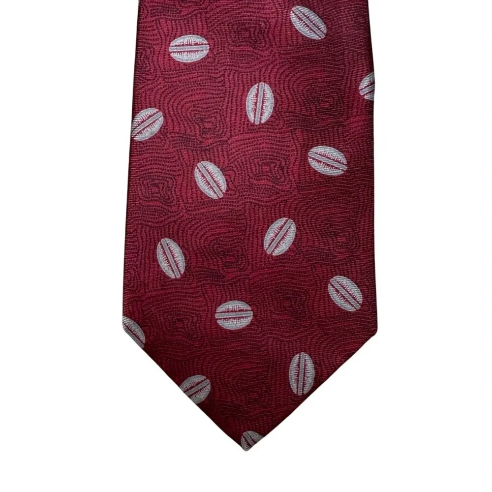 Guy Laroche Paris Monsieur Silk Tie Burgundy Red Silver Oval Pattern Mens Tie